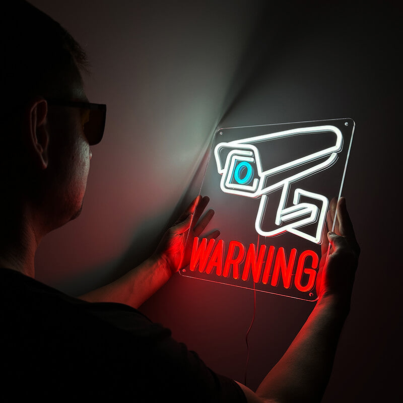 "WARNING Surveillance Camera" LED Neon Sign (13.7x13.7in) USB