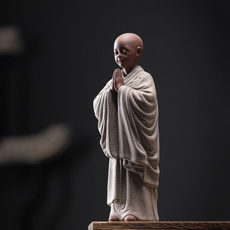 Monk in Deep Meditation Handmade Ceramic Statue (6.9in)