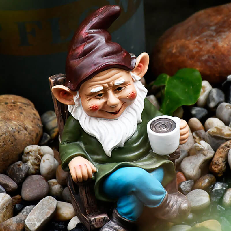 Garden Gnome with Coffee Statue
