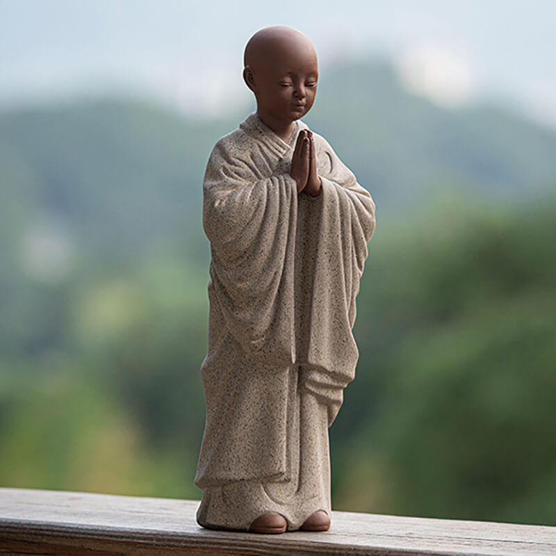 Monk in Deep Meditation Handmade Ceramic Statue (6.9in)