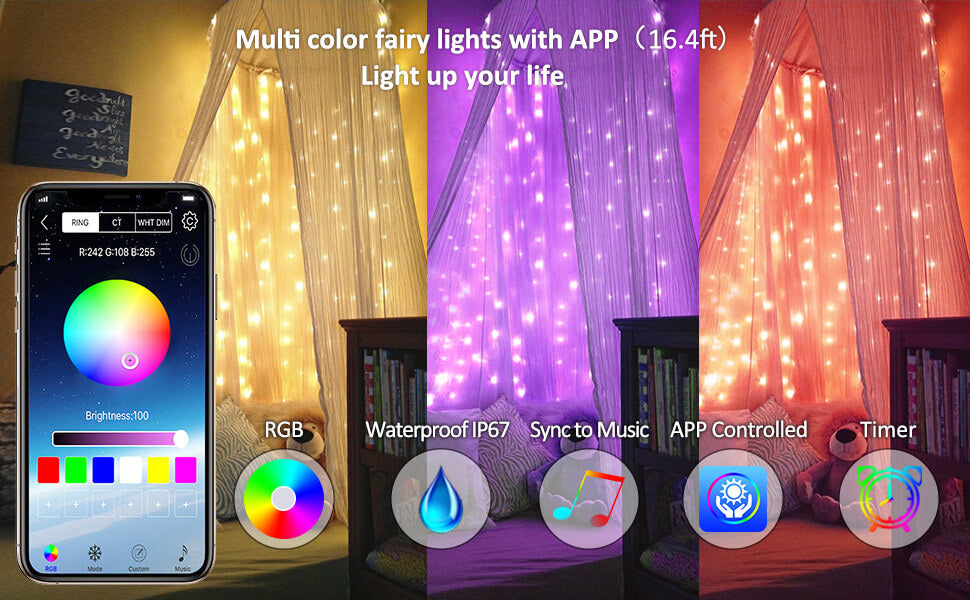 200 LED, USB hanging lights LIGHTPOP - 9,8x9,8 feets with remote control and sound sensor