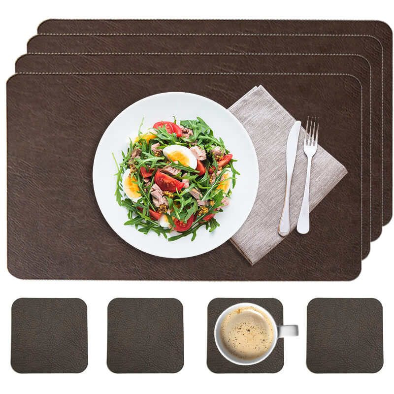 Faux Leather Look Washable Placemat 4/6/8 Sets (11.8”x17.7”)