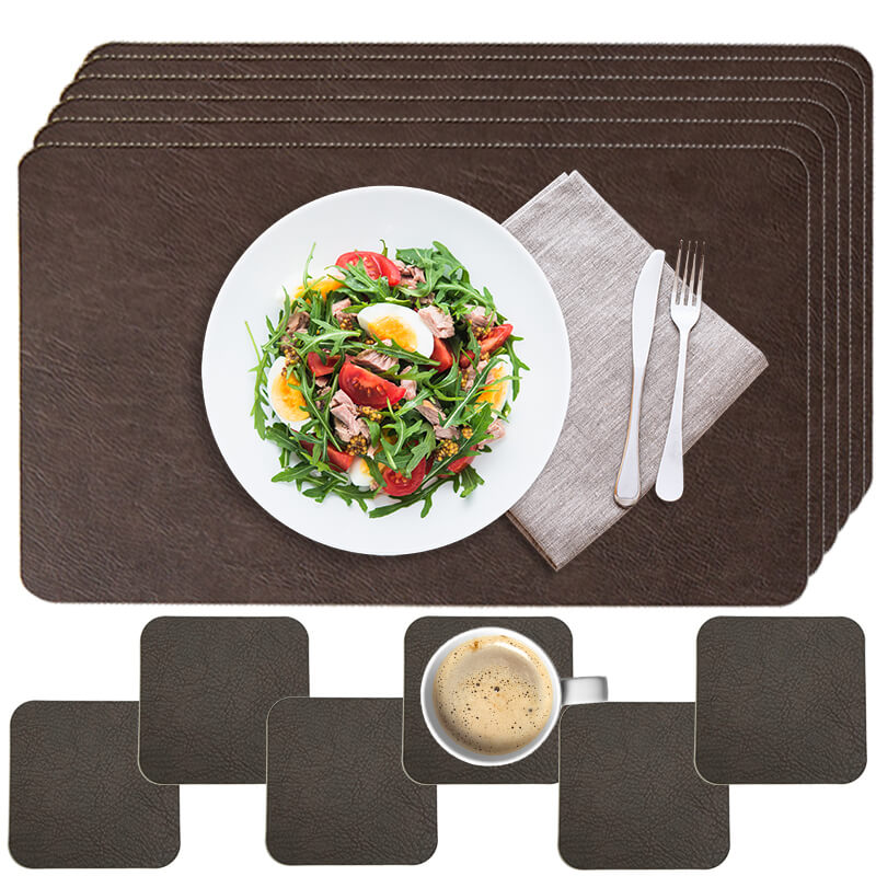 Faux Leather Look Washable Placemat 4/6/8 Sets (11.8”x17.7”)