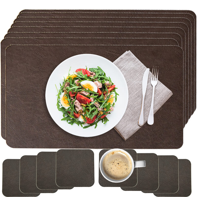 Faux Leather Look Washable Placemat 4/6/8 Sets (11.8”x17.7”)