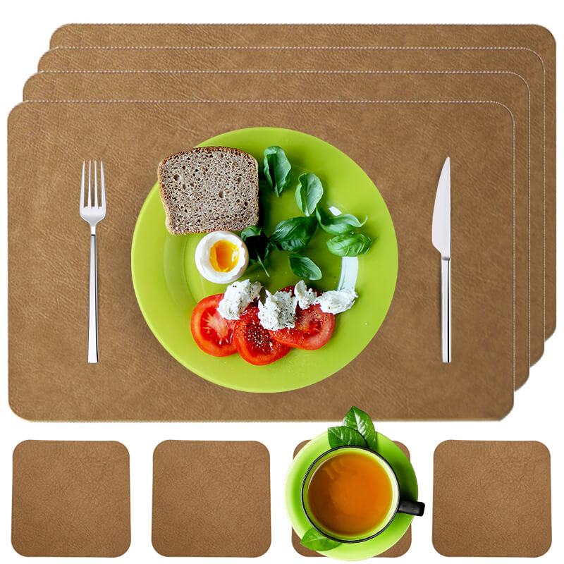 Faux Leather Look Washable Placemat 4/6/8 Sets (11.8”x17.7”)