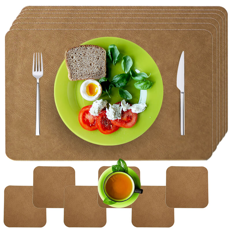 Faux Leather Look Washable Placemat 4/6/8 Sets (11.8”x17.7”)