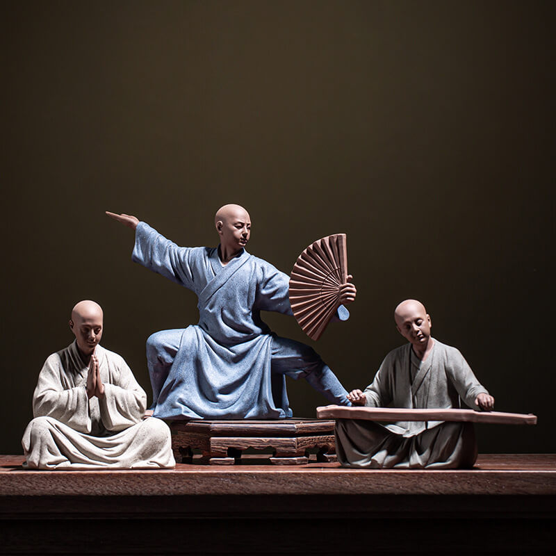 Thai Chi Monk with Fan - Energy Charge (handmade from ceramic)