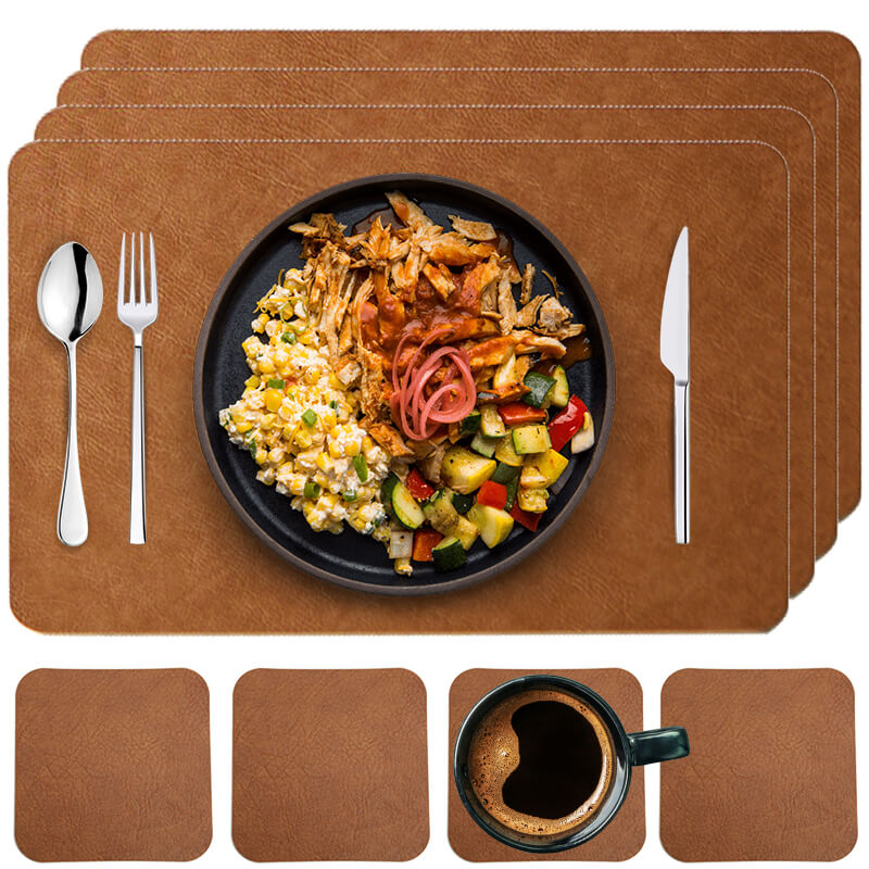 Faux Leather Look Washable Placemat 4/6/8 Sets (11.8”x17.7”)