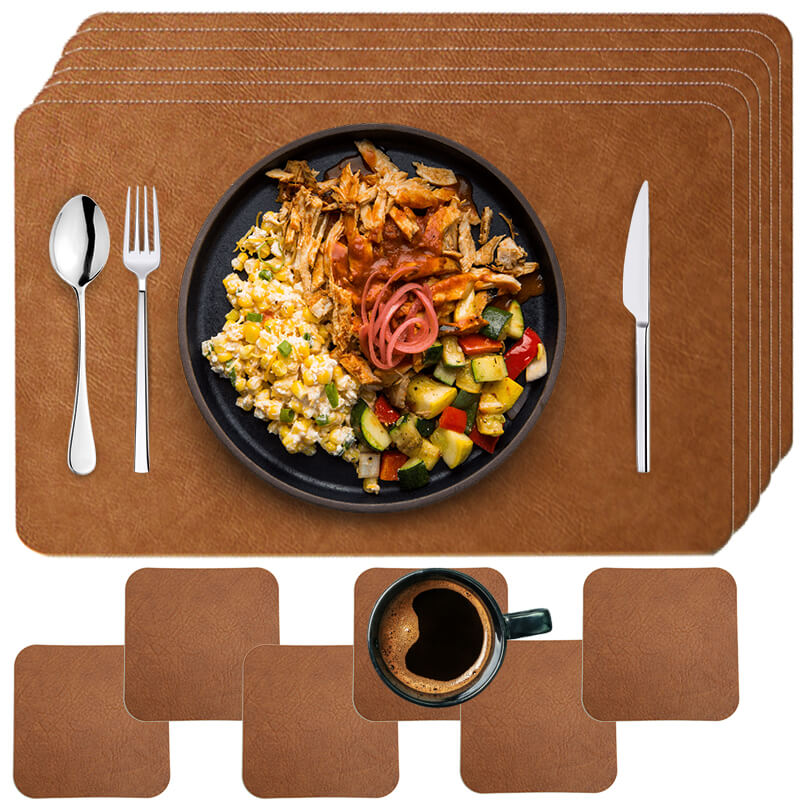 Faux Leather Look Washable Placemat 4/6/8 Sets (11.8”x17.7”)