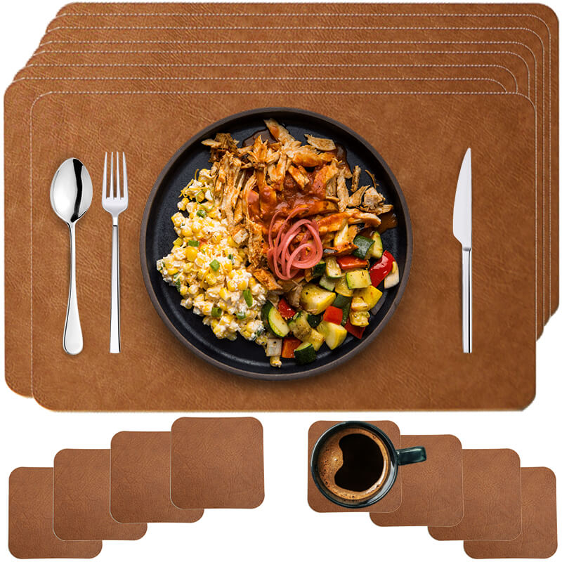 Faux Leather Look Washable Placemat 4/6/8 Sets (11.8”x17.7”)