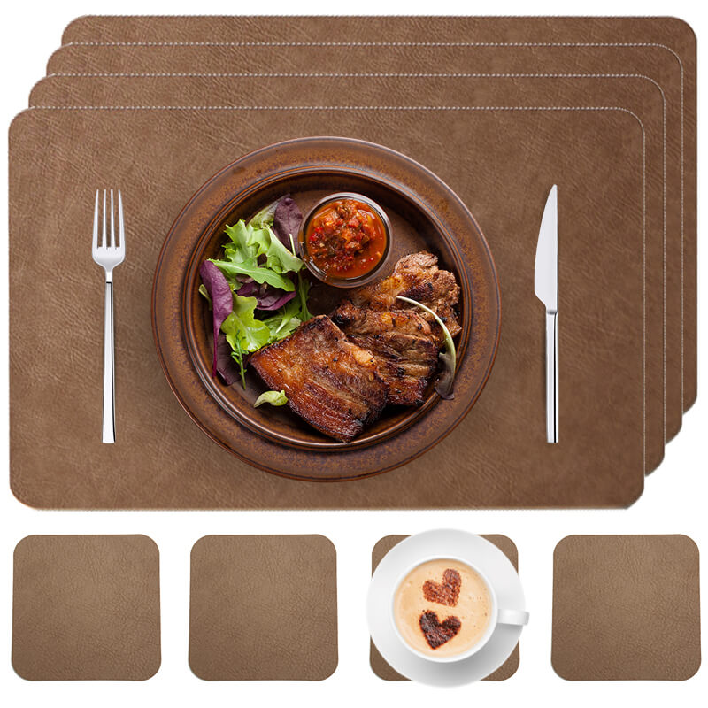 Faux Leather Look Washable Placemat 4/6/8 Sets (11.8”x17.7”)