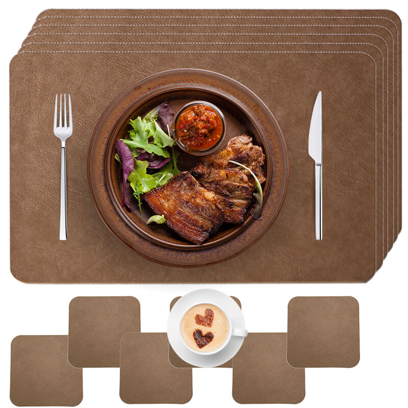 Faux Leather Look Washable Placemat 4/6/8 Sets (11.8”x17.7”)