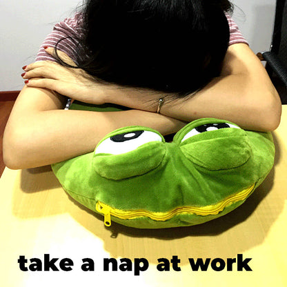 Funny Plush Pepe Sad Frog Travel Pillow