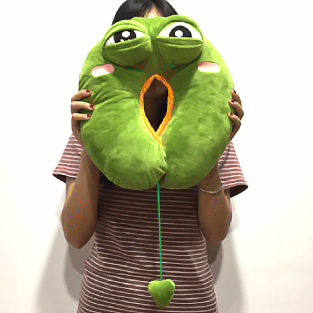 Funny Plush Pepe Sad Frog Travel Pillow