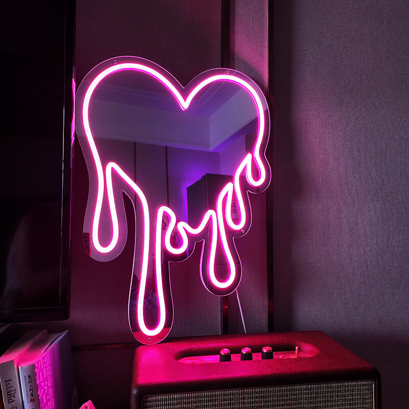 Melting Heart Blob Mirror with Pink LED Light (USB)