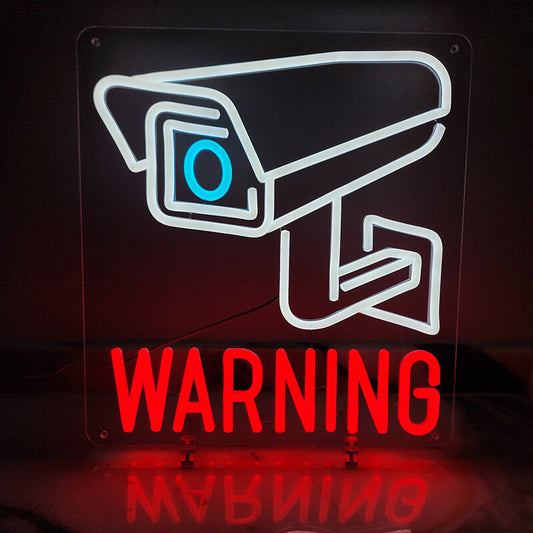 "WARNING Surveillance Camera" LED Neon Sign (13.7x13.7in) USB
