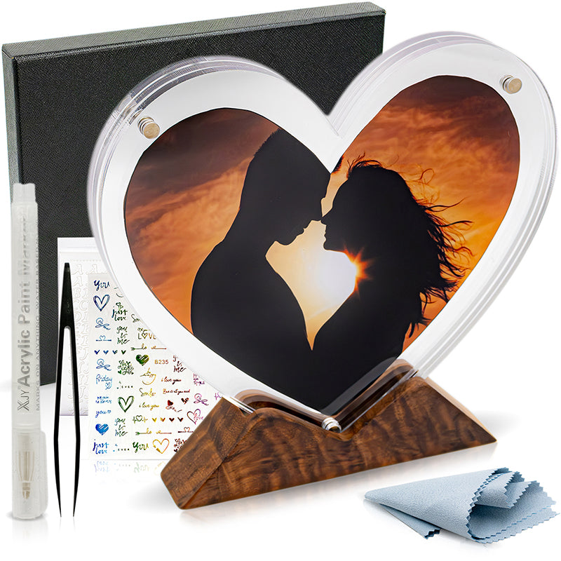 Heart Shaped Magnetic Photo Frame with Wooden Stand