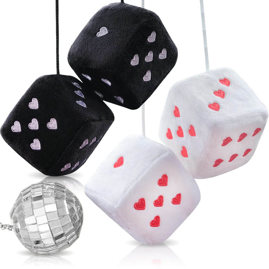 2 Pair+Mini Disco Ball Plush Dices for Car Rearview Mirror