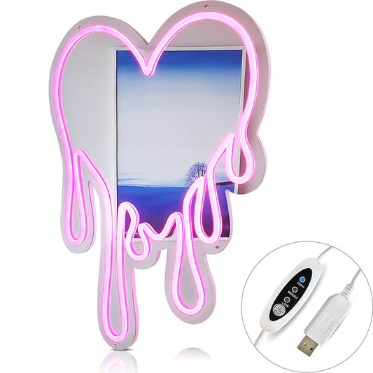 Melting Heart Blob Mirror with Pink LED Light (USB)