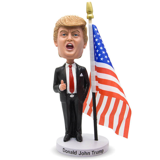 Trump with US Flag Bobblehead (8.2in/ 21cm)