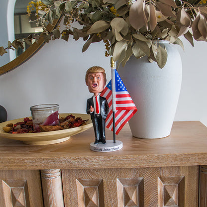 Trump with US Flag Bobblehead (8.2in/ 21cm)