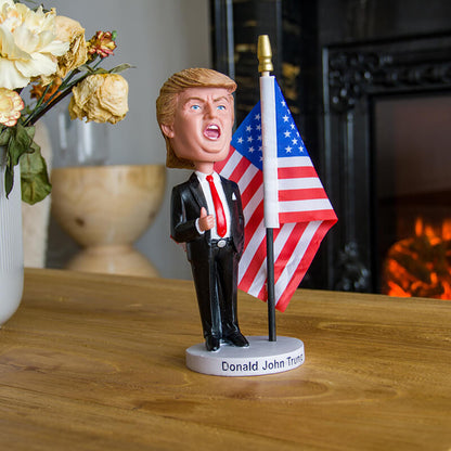 Trump with US Flag Bobblehead (8.2in/ 21cm)