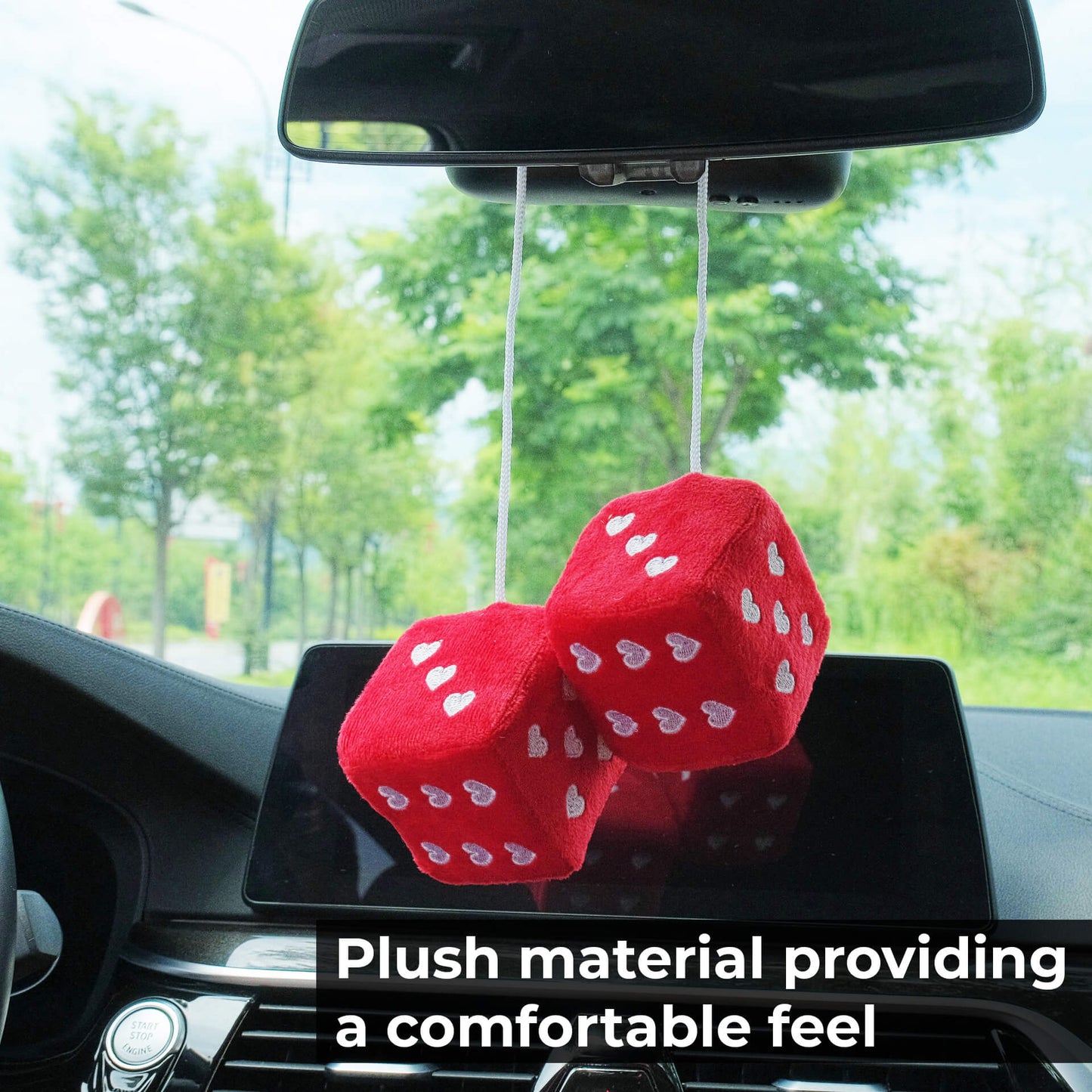 [2 Pair+Mini Disco Ball] Plush Fluffy Dice for Car Rearview Mirror