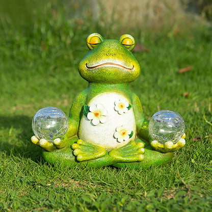 Meditating Frog LED Solar Garden Statue