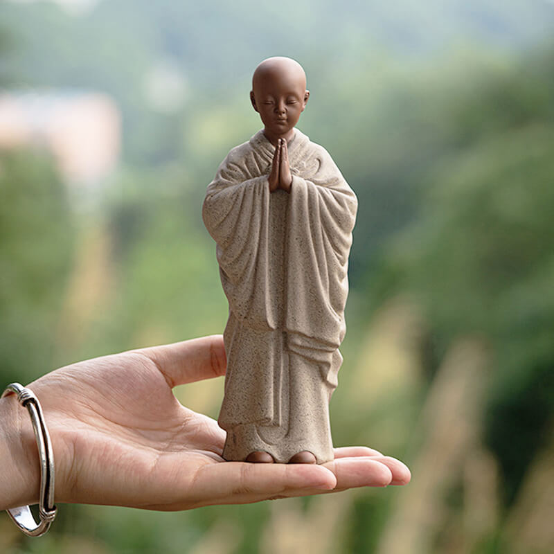 Monk in Deep Meditation Handmade Ceramic Statue (6.9in)