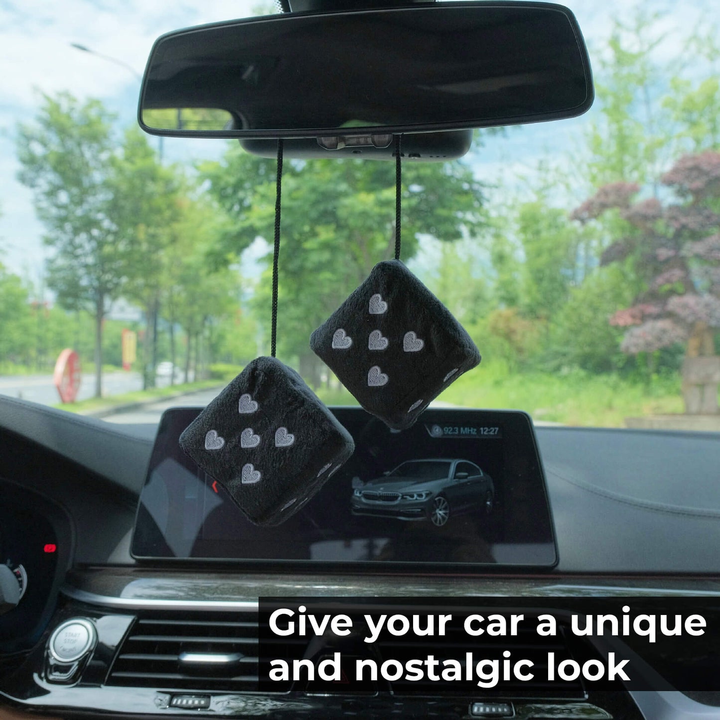 [2 Pair+Mini Disco Ball] Plush Fluffy Dice for Car Rearview Mirror