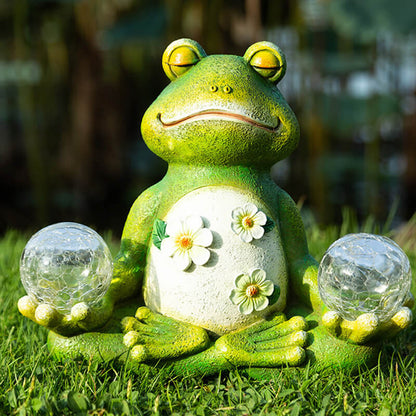 Meditating Frog LED Solar Garden Statue