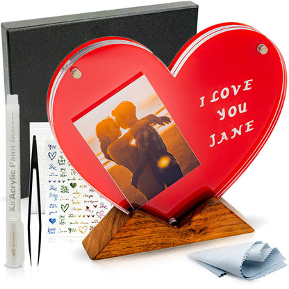 Heart Shaped Magnetic Photo Frame with Wooden Stand