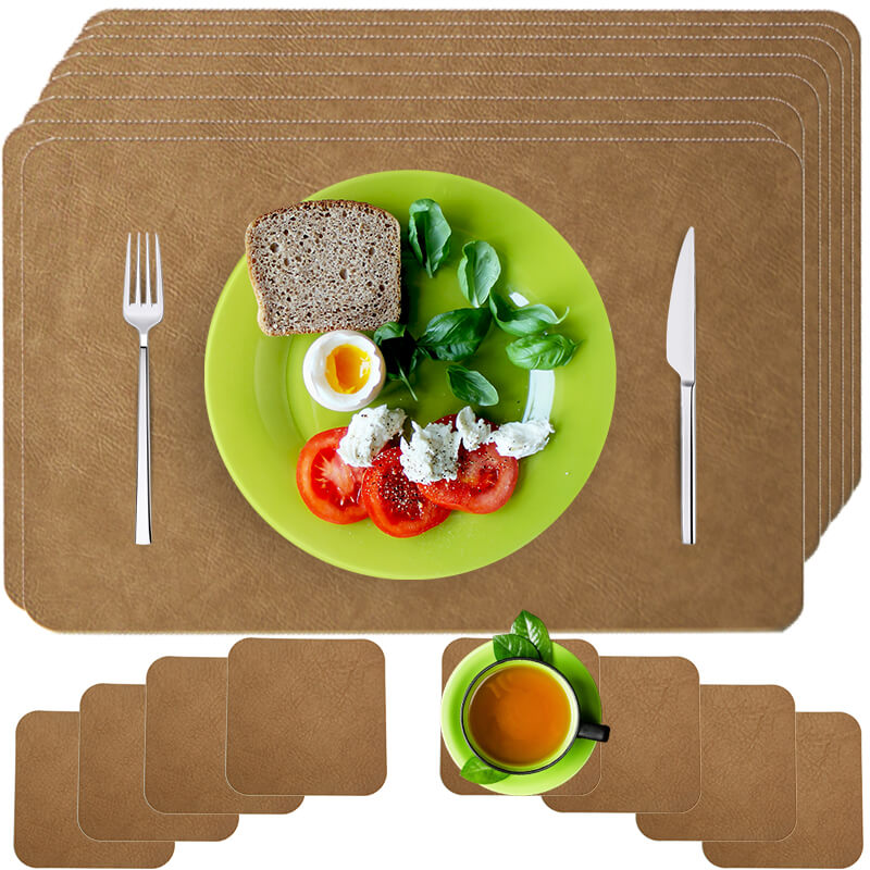 Faux Leather Look Washable Placemat 4/6/8 Sets (11.8”x17.7”)