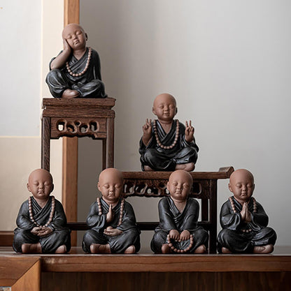 "6 Little Monks" High quality Feng Shui Clay Sculptures for Harmony at Home