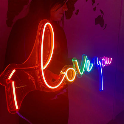 "I LOVE YOU" - LED Neon Sign, Rainbow Style (Size 23.6”x10.6”)