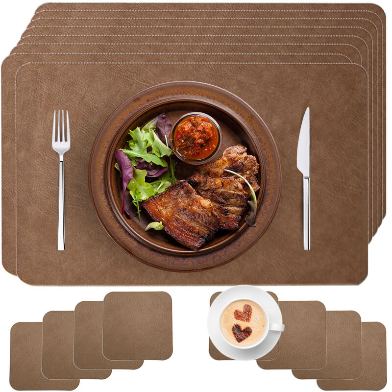 Faux Leather Look Washable Placemat 4/6/8 Sets (11.8”x17.7”)